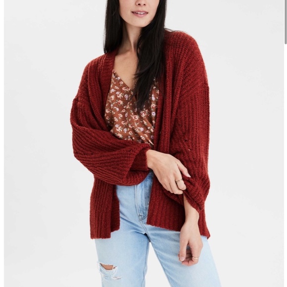 American Eagle Oversized Soft Button Front Cardigan - Gray - Picture 8 of 8